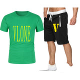 Vlone T Shirts & Shorts 2 Piece Set Men'S Printed Casual Short-Sleeved T-Shirt