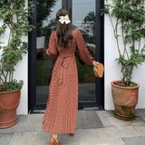 Gypsy Style Dresses V-neck Puff Sleeve Polka Dot Chiffon Pleated Pleated Dress
