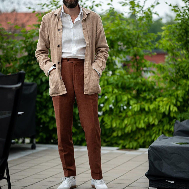 Mens Winter Coats Man Fall Outfits Autumn Men's Solid Color Casual Slim Shirt Men's Long Sleeve Autumn Coat