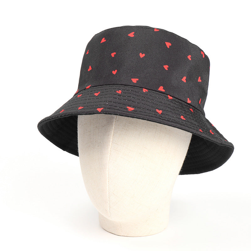 Bucket Hat Fishing Cap Cotton Print Fisherman Hat Fashion Heart Printing Outdoor Sun Protection