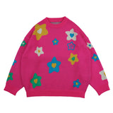 Man Fall Outfits Vintage Cartoon Small Flower Pattern Sweater Men and Women Loose Casual Coat