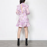 MIDI Mauve Wrap Dress Casual Printed Fashion Dress Autumn Long Sleeve High Waist Stitching Maxi Dress for Women