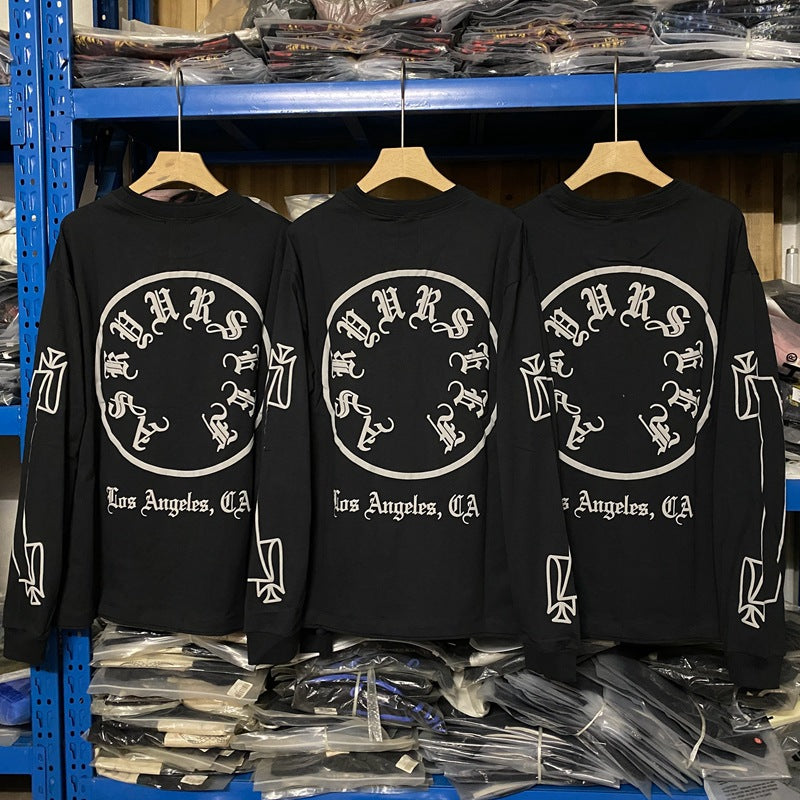 Askyurself T Shirt Spring and Autumn Retro Loose Men's Long-Sleeved T-shirt