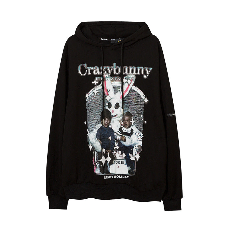 Man Fall Outfits Hip Hop Print Loose Shoulder Hooded Sweater for Men and Women