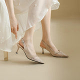 Nude Low Block Heel Lace Mesh Breathable Toe Cap Pointed