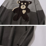 Men Sweater Cartoon Bear Jacquard Color Matching Sweater Men's Loose Pullover