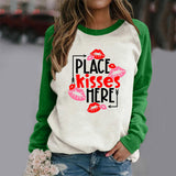 Valentine's Day T Shirts Couples Lip Pattern Loose Long Sleeve T-shirt