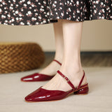 Nude Low Block Heel Patent Leather Closed Toe Sandals Pumps