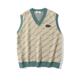 Men Sweater Letter Jacquard Color Matching Sweater Vest Men's Pullover