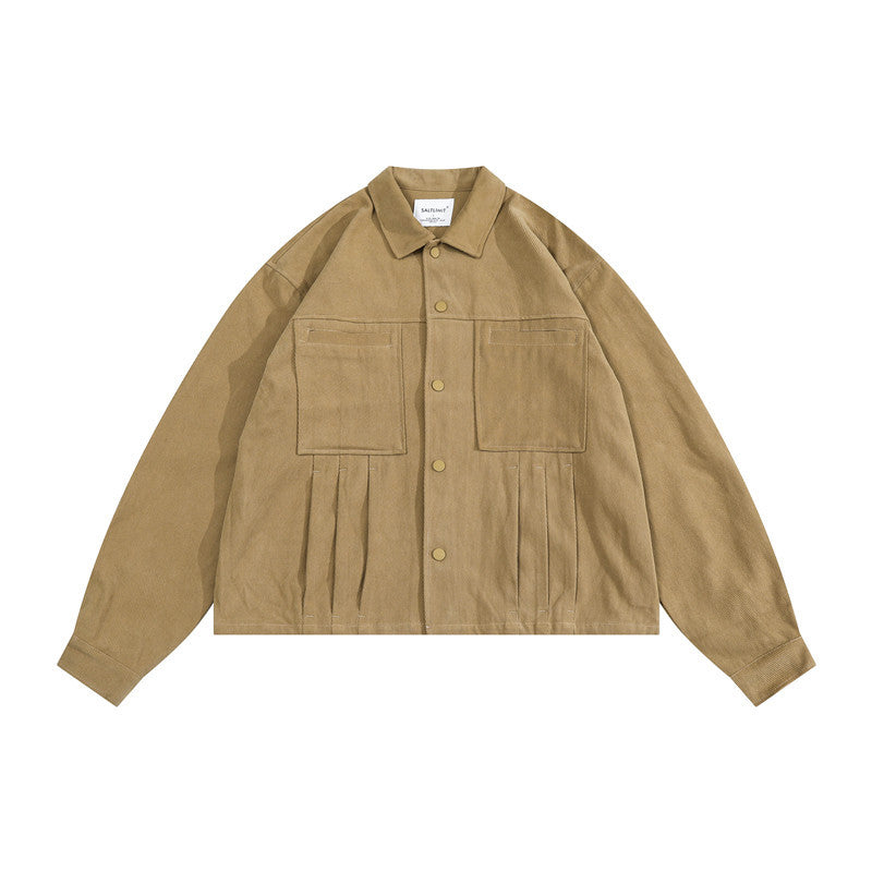Man Fall Outfis Vintage Corduroy Turn-down Collar Coat Baggy Casual Jacket