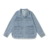 Men Denim Jackets Solid Color Multi-Pocket Lapel Denim Jacket Vintage