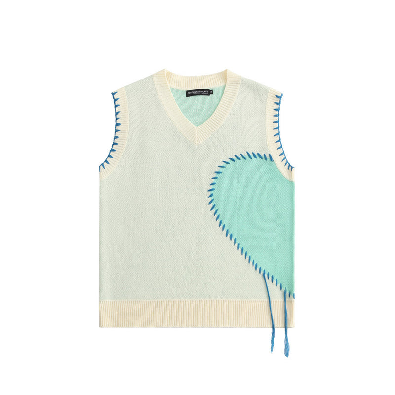 Men Sweater Hand Stitching Color Matching Sweater Vest Man Sleeveless Sweater Vest Outer Wear
