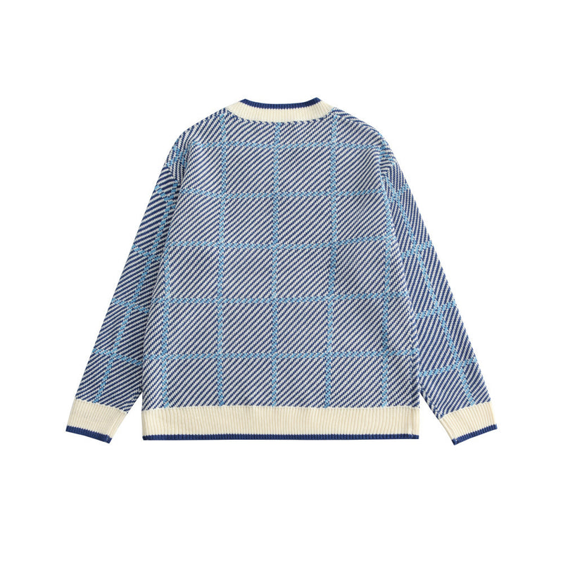 Men Sweater Color Matching Plaid Knitwear Men's Pullover