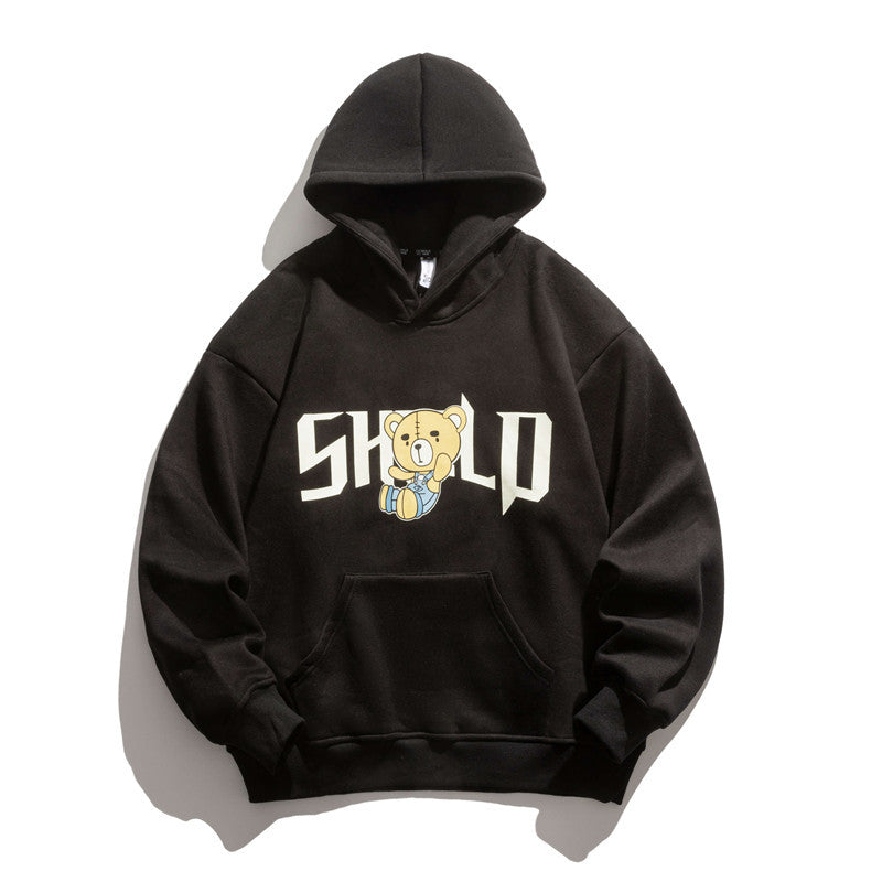 Man Fall Outfis Autumn and Winter Printing Hooded Thick Sweatshirt Loose Casual Jacket