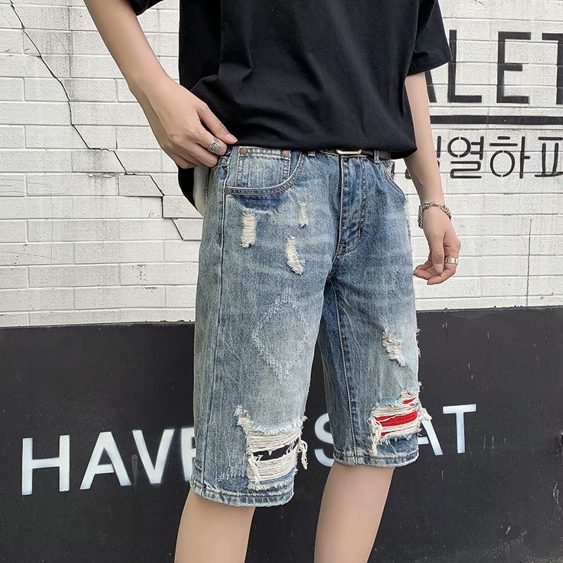 Men Denim Shorts Ripped Denim Shorts Hip Hop Trend Loose