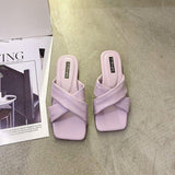 Women Open Toe Sandals Flats Summer Fashion Cross Fashion Outerwear Flat Heel Candy-Colored Slippers
