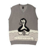 Men Sweater Cartoon Penguin Jacquard Sweater Vest Coat Men Sleeveless Sweater Vest
