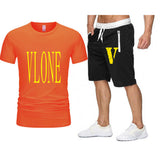 Vlone T Shirts & Shorts 2 Piece Set Men'S Printed Casual Short-Sleeved T-Shirt