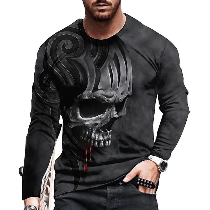 Skull Apparel Skull 3D Digital Printed round Neck Long Sleeve