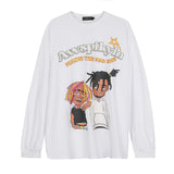 Man Fall Outfits Sweater Thin Hip Hop Retro Cartoon Print High Street Pullover Long Sleeve Top
