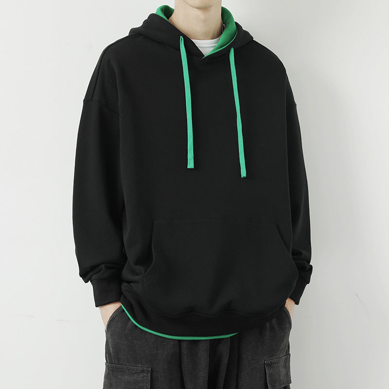 Men Hoodie Fake Two-Piece Hooded Sweater Spring and Autumn Heavy Japanese Style