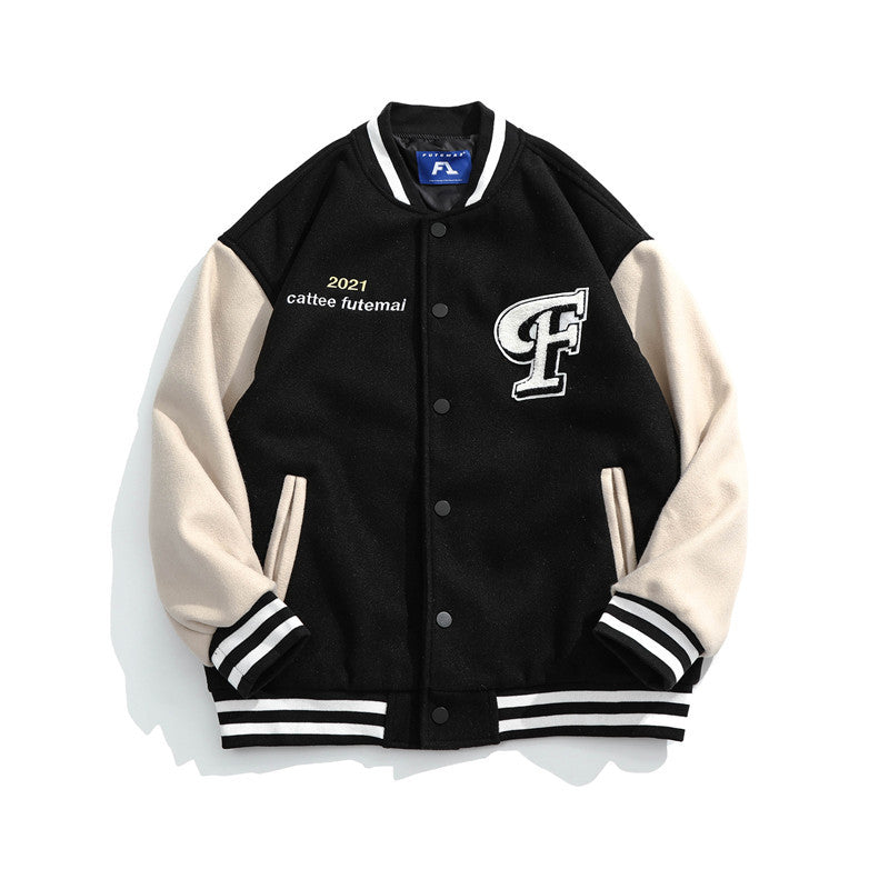 Man Fall Outfis Bear Embroidery Baseball Uniform Jacket Loose Casual Couple Jacket