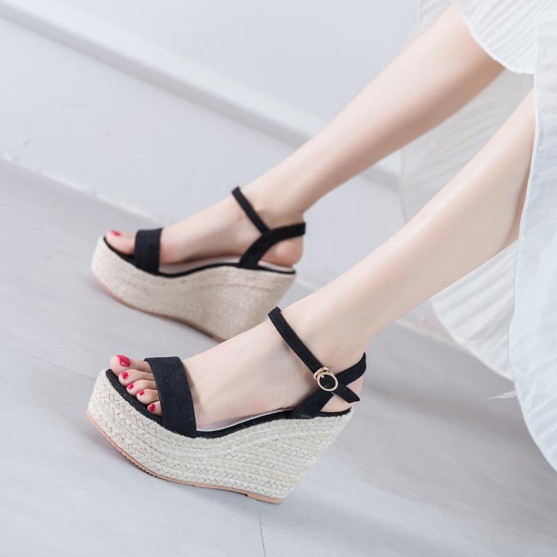Platform Heels for Women Summer 2-Word Buckled Chunky Heel Platform Shoes