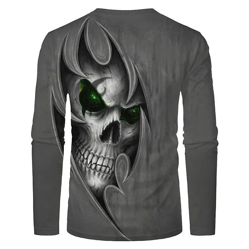Skull T Shirt 3D Digital Printing Skull Retro Crew Neck T-shirt Men's Long Sleeve