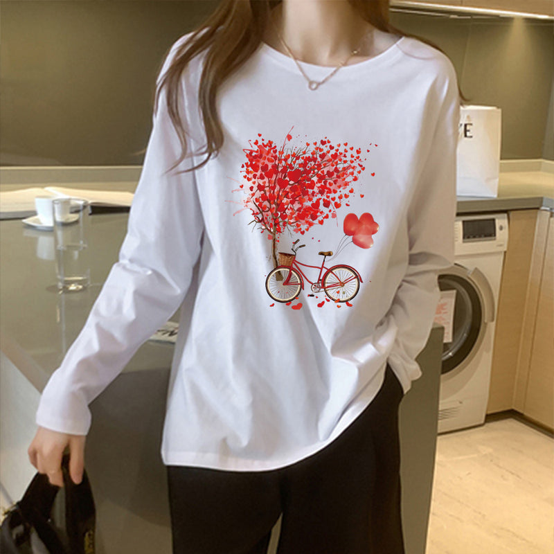 Valentine's Day T Shirts Couples Women's Solid Color Printed Long Sleeve