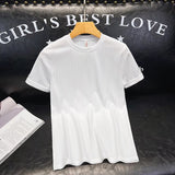 Men T-Shirts Vertical Stripes Solid Color round Neck Ice Silk