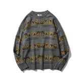 Men Sweater Cartoon Bear Printed Sweater Men's Loose Pullover