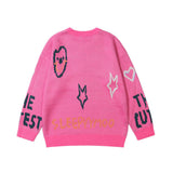 Men Sweater Cartoon Letters Brocade Sweater Men's Trendy Pullover