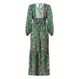Kendall Jenner Wedding Guest Dress Fashion Printing Lantern Long Sleeve V-neck Backless Stitching