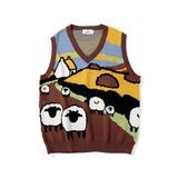 Men Sweater Cartoon Jacquard Sleeveless Sweater Vest Men's Coat