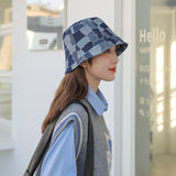 Vintage Check Bucket Hat Cowboy Hat Sunshade Short Brim