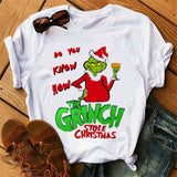 Men and Women Grinch Shirt Christmas Loose Grinch Printed Short Sleeve