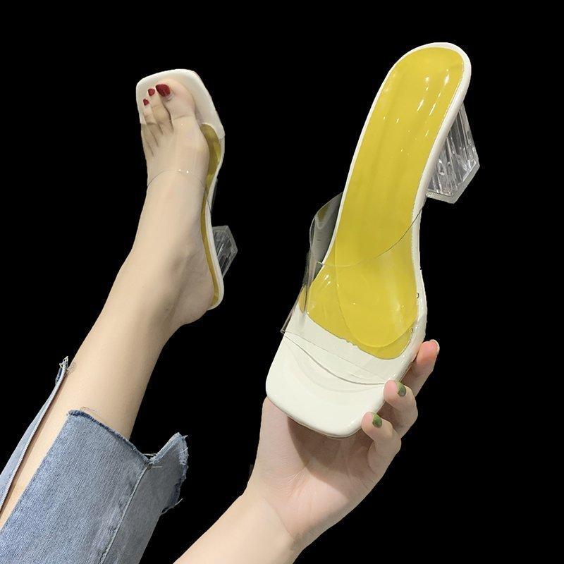 High Heels Slippers Summer Large Size Thick Heel Slippers for Women