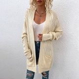 Women's Cardigan Knit Sweater Women's Mid-Length Cardigan for Autumn and Winter