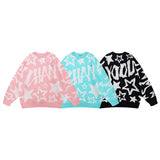 Men Sweater Letter Jacquard Sweater Men's Loose round Neck Sweater Trendy Brand Pullover