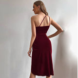 Kendall Jenner Wedding Guest Dress Sleeveless High Waist Slim-Fit Sexy Sling One-Shoulder Fishtail Evening Dress