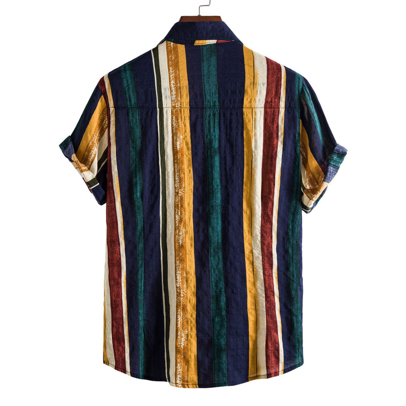 Camp Collar Shirt Striped Shirt Printed Short Sleeve