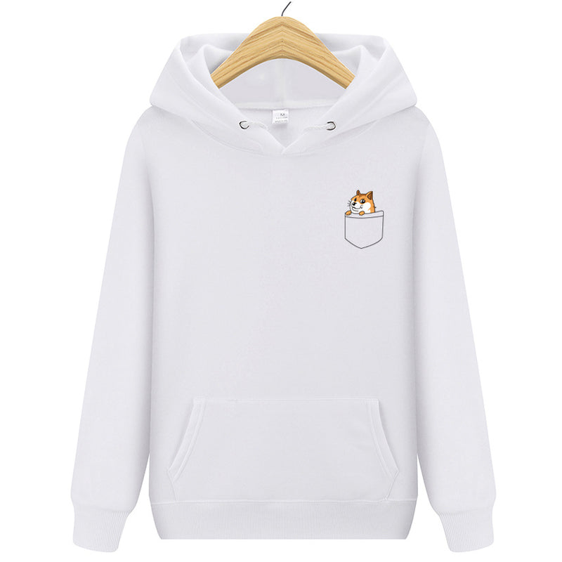 Adolesence Sweatshirt Cartoon Pocket Cat Print Hooded