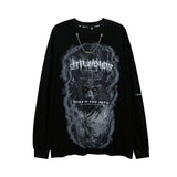 Man Fall Outfits Dark High Street Style Hand-Painted Graffiti Printing Long-Sleeved T-shirt Men's Top