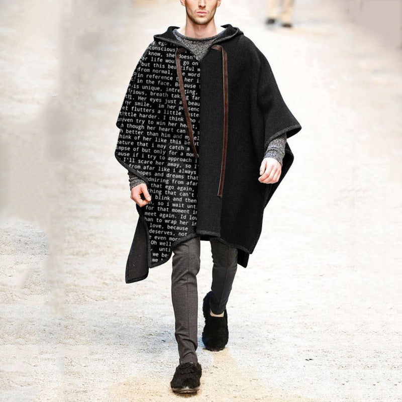 Mens Ponchos Winter Coats Man Fall Outfits Printed Letters Men's Cape and Shawl Pullover Cape Woolen Coat