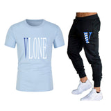 Vlone T Shirts & Pants 2 Piece Set Men'S Suit Summer T-Shirt Short Sleeve Trousers Sports And Leisure