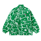 Cardigan Baseball Jacket Bear Print Berber Fleece Coat