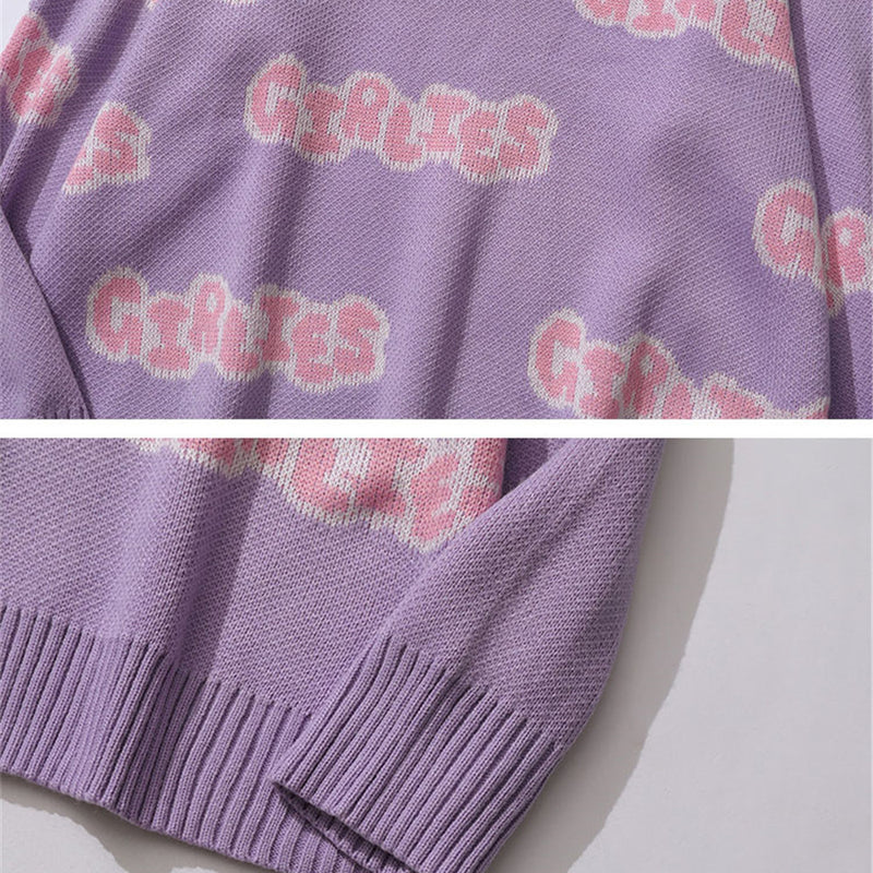 Men Sweater Letter Jacquard Knitwear Men Loose Pullover