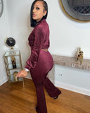 Velour Tracksuit Solid Color Silver Velvet Drawstring Zipper Wide-Leg Pants Two-Piece Set