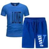 Vlone T Shirts & Shorts 2 Piece Set Men 'S Summer Printed Sports Short-Sleeved T-Shirt Set