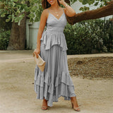 Burgundy Dress Formal Summer Women's Clothing V-neck Stitching Irregular Swing Dress